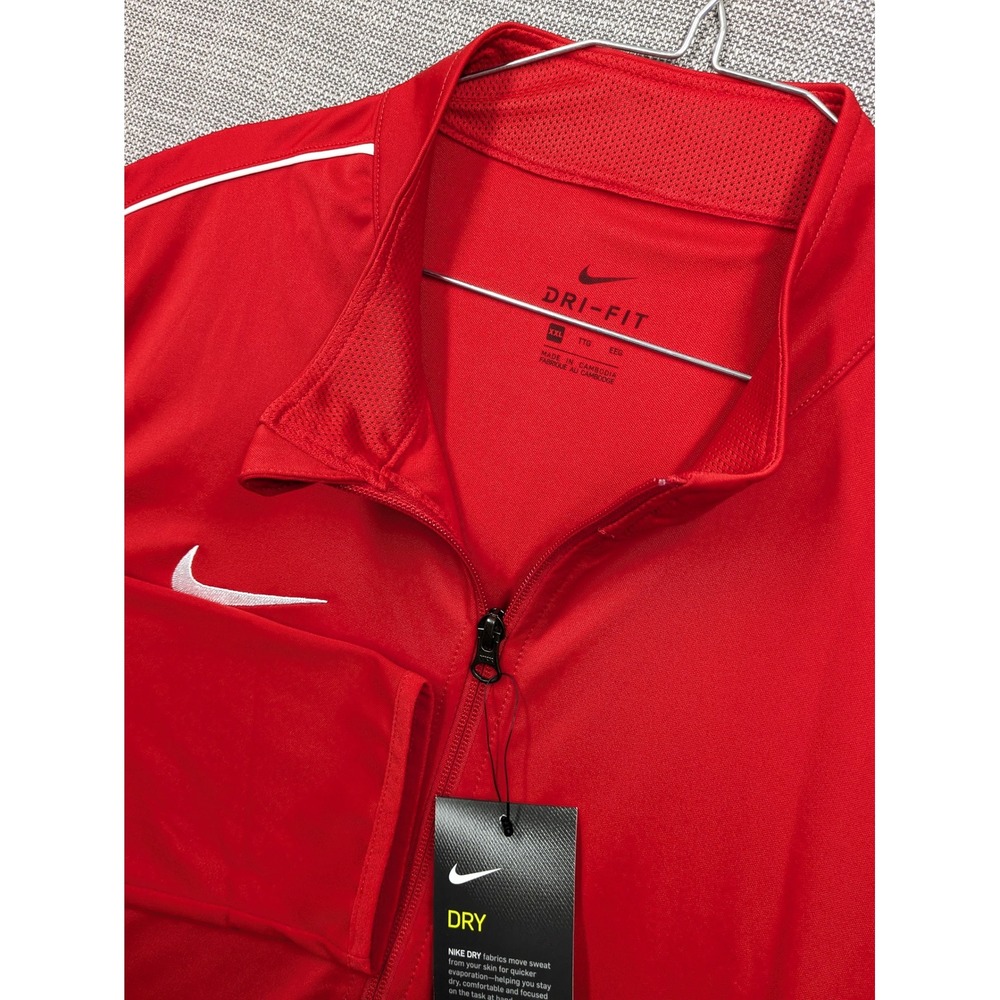 Nike Dri-FIT Mens XXL Red Full Zip Training Track Jacket White Piping 4486